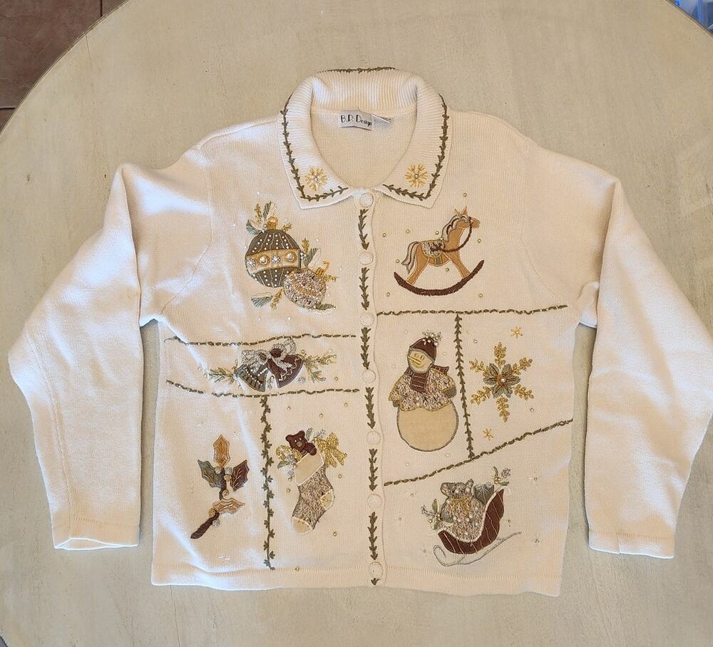 VTG B.P. Design Holiday Ugly Christmas Sweater Cardigan SZ XL